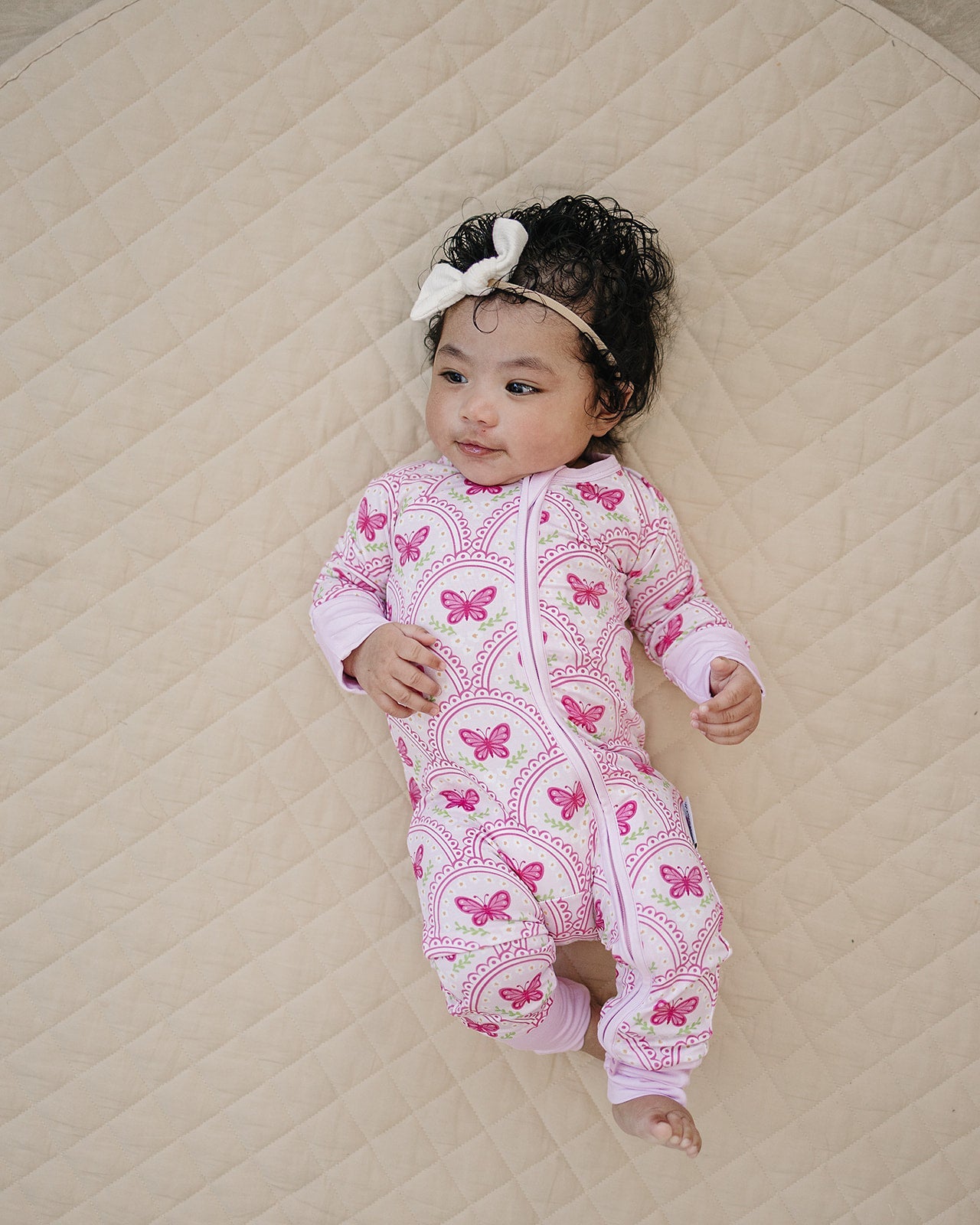 Bamboo Zip Romper | Pink Butterfly