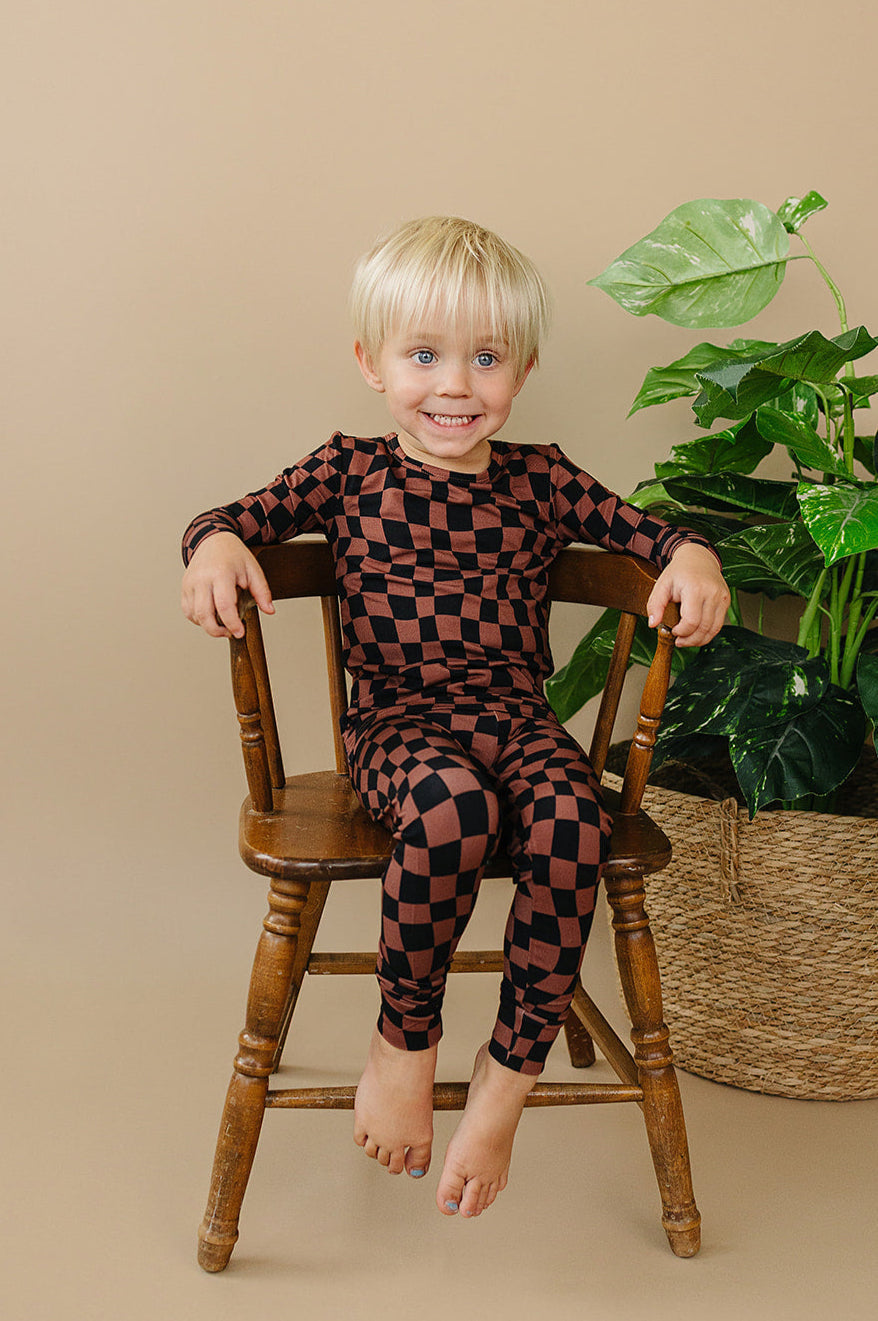 Bamboo Two Piece Set | Chocolate Wavy Checkered