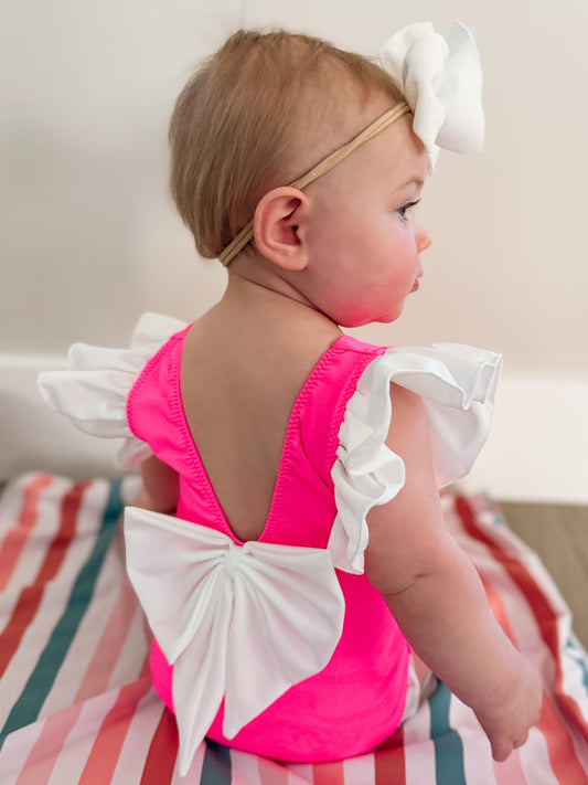 PUT A BOW ON IT - PINK & WHIITE SWIMSUIT