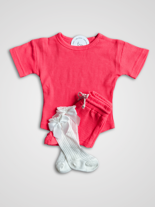 Waffle Knit Set | Neon Pink