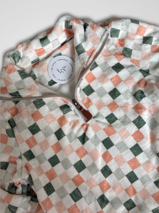 Checkered half zip pullover