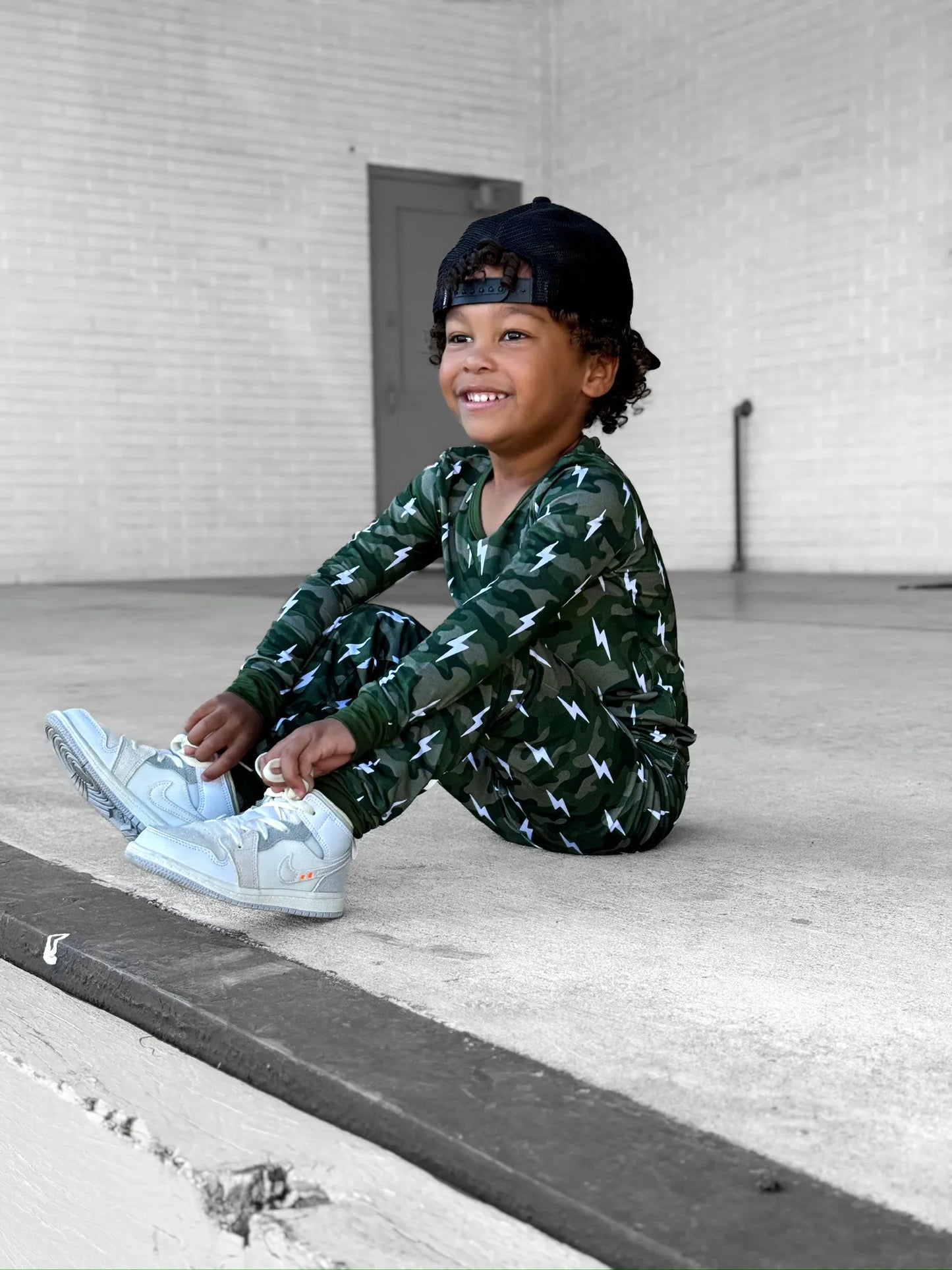 Bamboo Two Piece Set | Green Camo Bolts