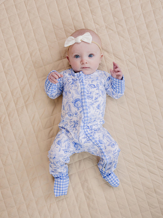 Bamboo Zip Romper | Blue Flowers
