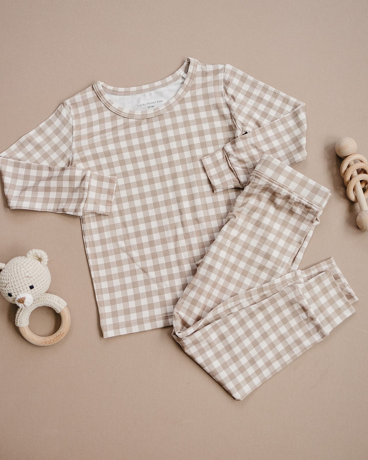 Bamboo Two Piece Set | Beige Gingham