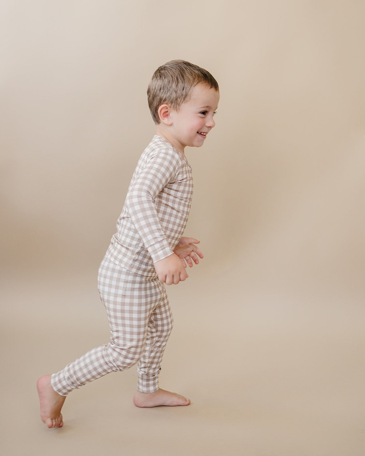 Bamboo Two Piece Set | Beige Gingham