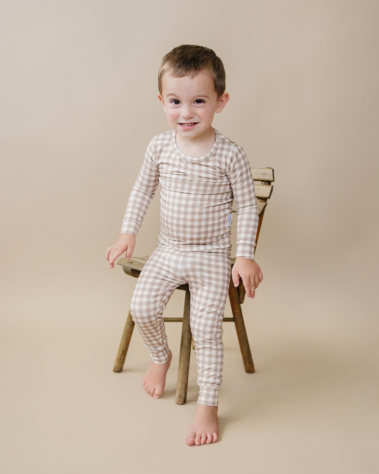 Bamboo Two Piece Set | Beige Gingham