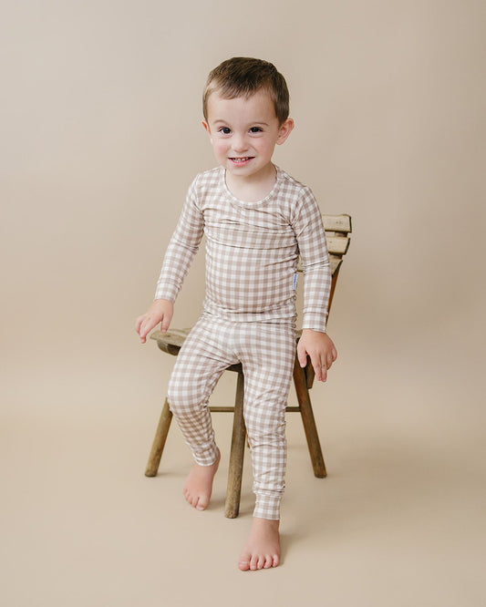 Bamboo Two Piece Set | Beige Gingham
