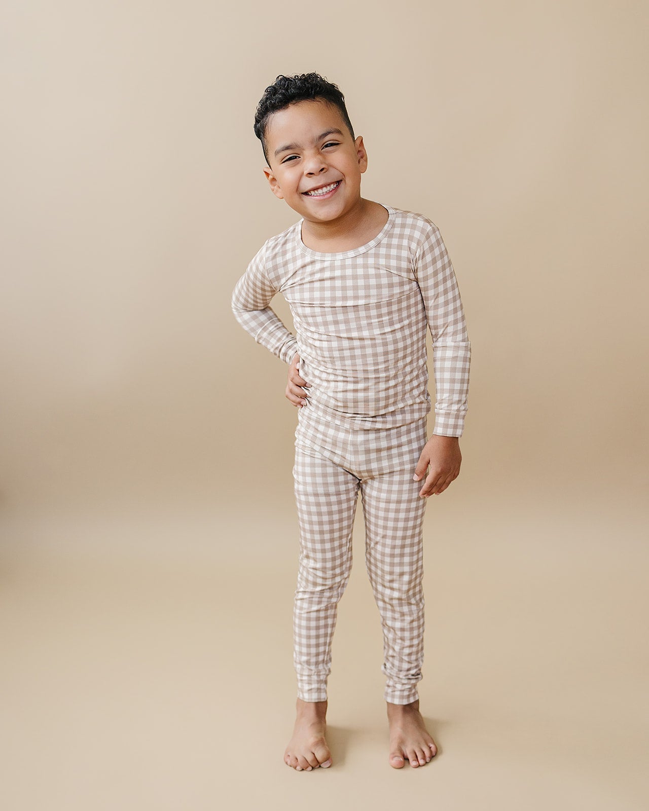 Bamboo Two Piece Set | Beige Gingham