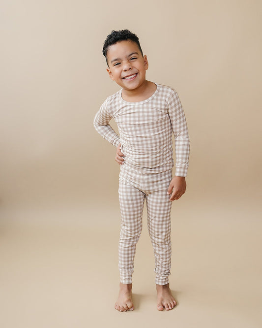 Bamboo Two Piece Set | Beige Gingham