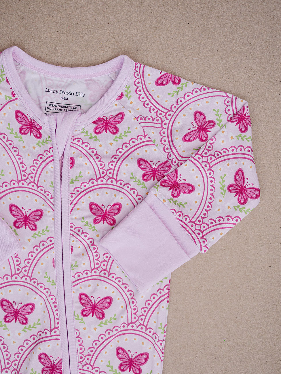 Bamboo Zip Romper | Pink Butterfly