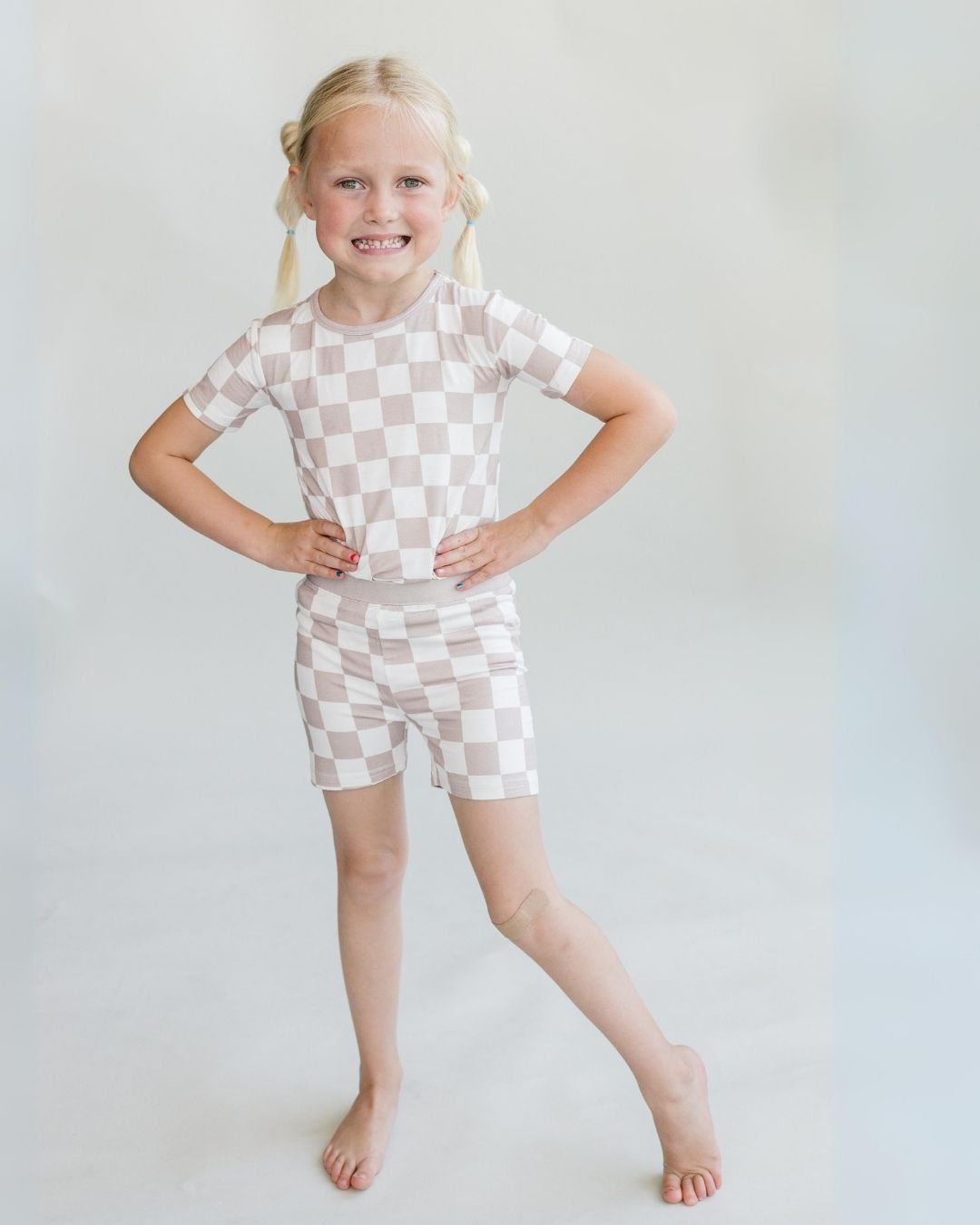 Bamboo Two Piece Shorts Set | Latte Checkered