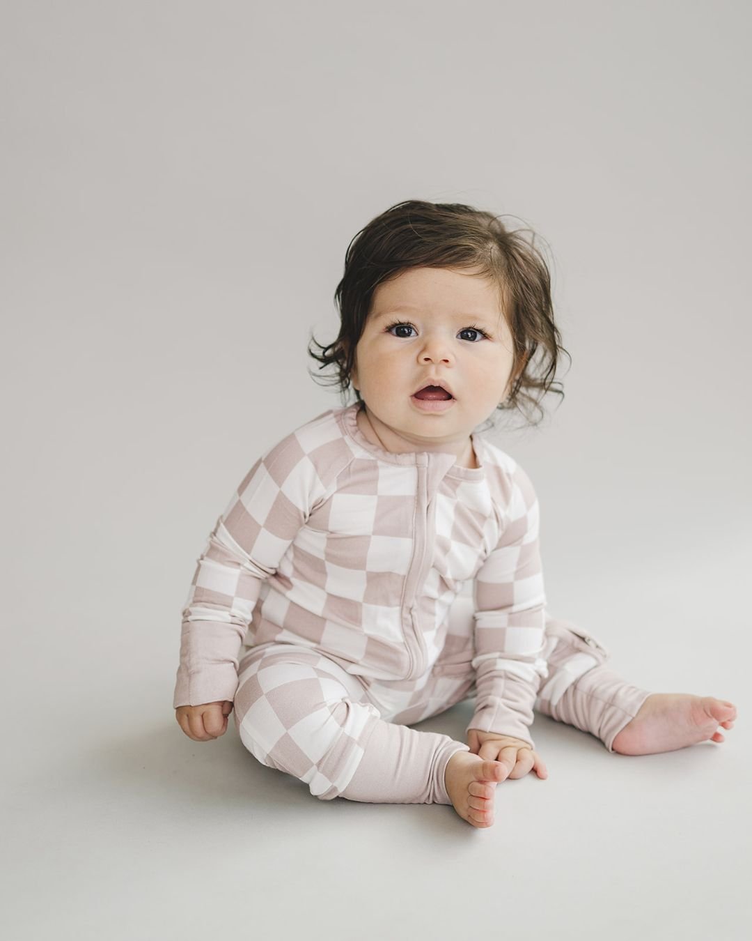 Bamboo Zip Romper | Latte Checkered