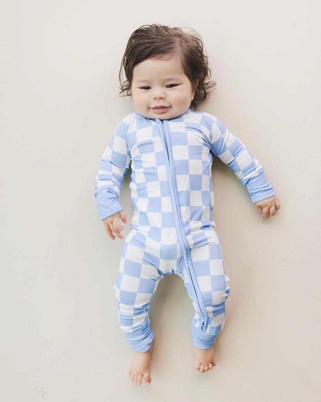 Bamboo Zip Romper | Blue Checkered