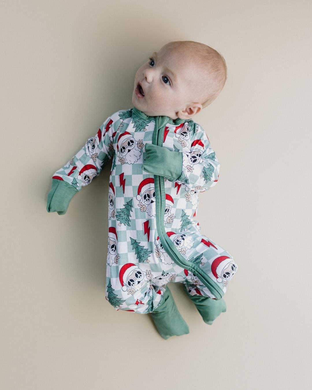 Bamboo Zip Romper | Checkered Santa